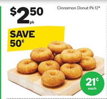 Woolworths Cinnamon donut pk 12 offer