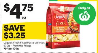 Woolworths Leggo's fresh filled pasta varieties offer
