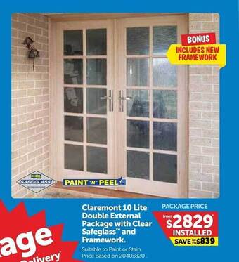 Doors Plus Claremont 10 lite double external package with clear safeglass and framework offer