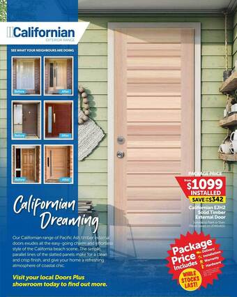 Doors Plus Californian ejh2 solid timber external door offer
