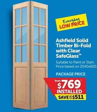 Doors Plus Ashfield solid timber bi-fold with clear safeglass offer