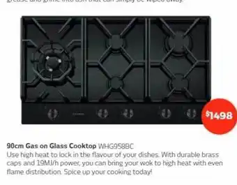 Retravision 90cm gas on glass cooktop whg958bc offer
