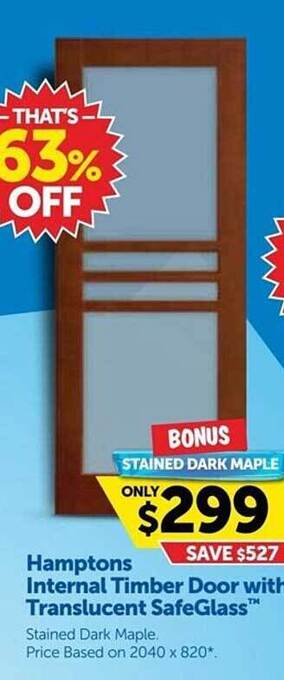Doors Plus Hamptons internal timber door with translucent safeglass offer