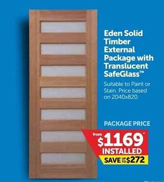 Doors Plus Eden solid timber external package with translucent safeglass offer