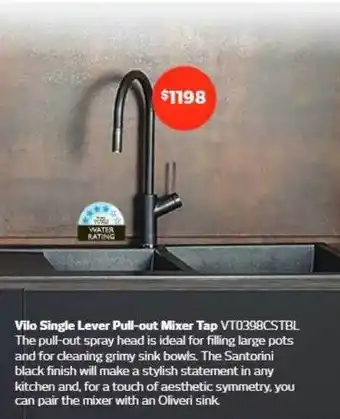 Retravision Vilo single lever pull-out mixer tap vt0398cstbl offer
