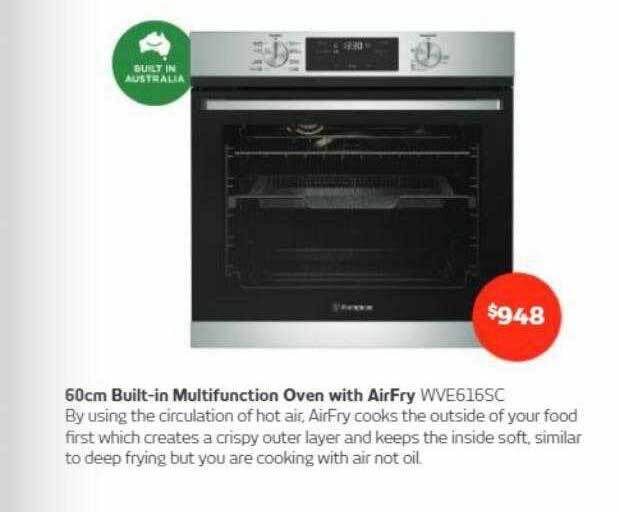 60cm builtin multifunction oven with airfry wve616sc offer at Retravision