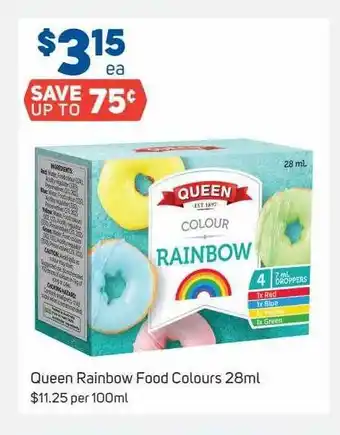 Foodland Queen rainbow food colours offer