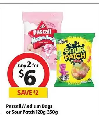 Coles Pascall medium bags or sour patch 120g-350g offer