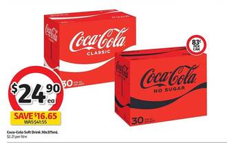 Coles Coca-cola soft drink 30x375ml offer