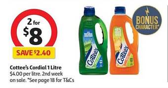 Coles Cottee's cordial 1 litre offer