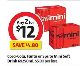 Coles Coca-cola, fanta or sprite mini soft drink 6x250ml offer