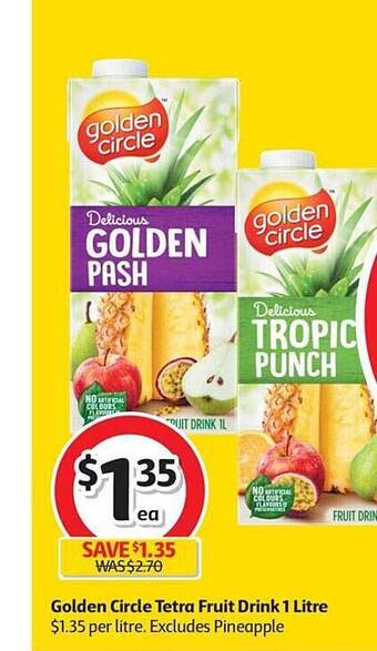 Coles Golden circle tetra fruit drink 1 litre offer