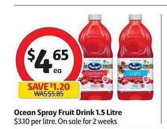 Coles Ocean spray fruit drink 1.5 litre offer