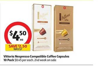 Coles Vittoria nespresso compatible coffee capsules 10 pack offer