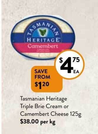 Foodworks Tasmanian heritage triple brie cream or camembert cheese offer