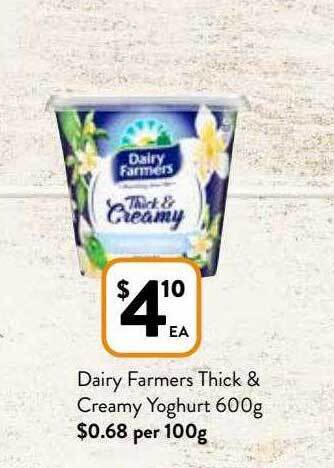 Foodworks Dairy farmers thick & creamy yoghurt 600g offer