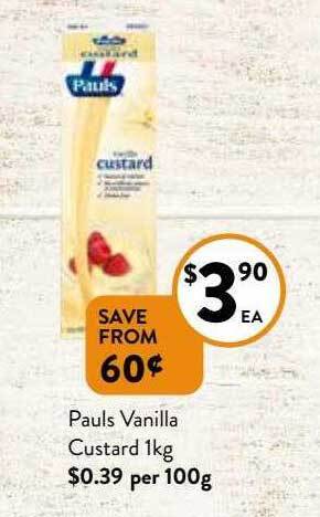 Foodworks Pauls vanilla custard 1kg offer