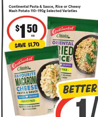 IGA Continental pasta & sauce, rice or cheesy mash potato offer