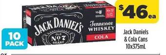 Liquorland Jack daniels & cola cans 10x375ml offer