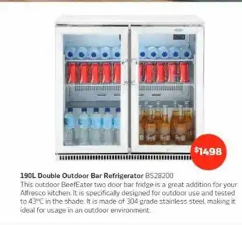 190l double outdoor bar refrigerator bs28200