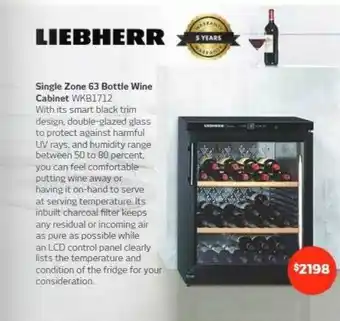 Retravision Liebherr single zone 63 bottle wine cabinet wkb1712 offer
