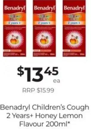 Benadryl Children's Cough 2 Years+ Honey Lemon Flavour 200ml