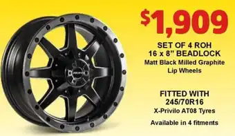 Jax Tyres Tracmax Set Of 4 ROH 16 x 8" Beadlock Matt Black Milled Graphite Lip Wheels offer