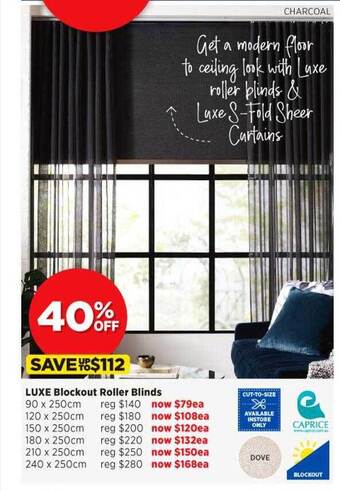 Spotlight Luxe blockout roller blinds offer