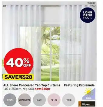Spotlight All sheer concealed tab top curtains offer