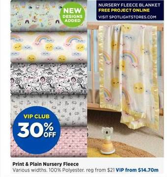 Spotlight Print & plain nursery fleece offer