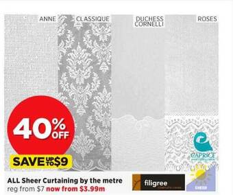 Spotlight All sheer curtaining by the metre offer