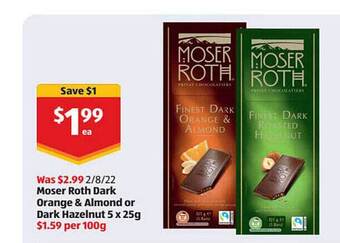ALDI Moser roth dark orange & almond or dark hazelnut offer