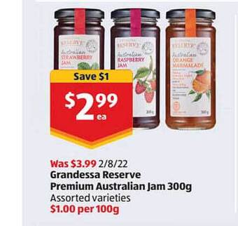 ALDI Grandessa reserve premium australian jam offer