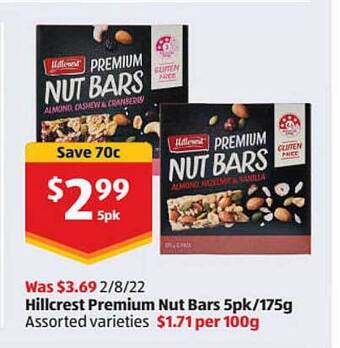 ALDI Hillcrest premium nut bars offer