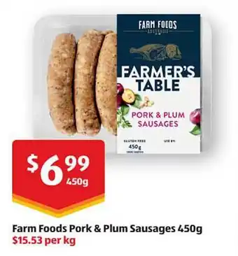 ALDI Farm foods pork & plum sausages offer
