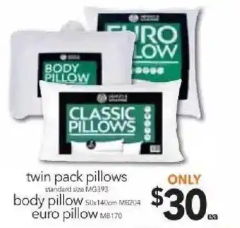 Cheap as Chips Twin pack, body or euro pillows offer