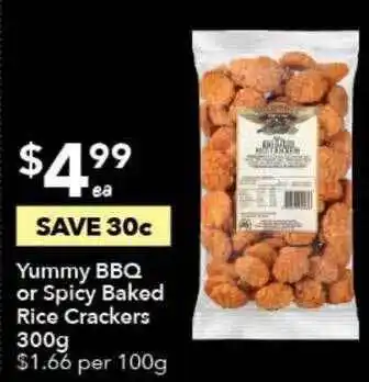 Ritchies Yummy bbq or spicy baked rice crackers offer