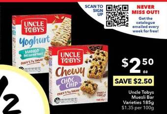 Ritchies Uncle tobys muesli bar varieties offer