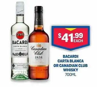 Bottlemart Bacardei carta blanca or canadian club whisky offer