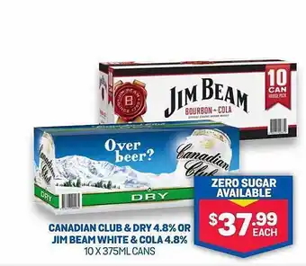 Bottlemart Canadian club & dry 4.8% or jim beam white & cola 4.8% offer