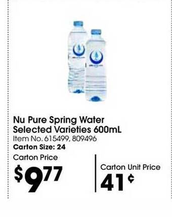 Campbells Wholesale Nu pure spring water offer
