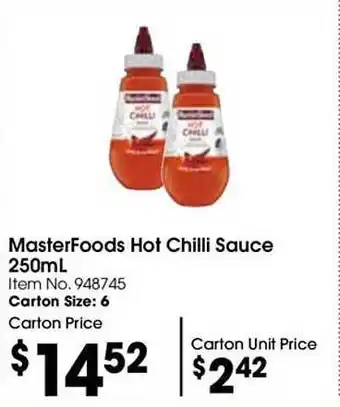 Masterfoods hot chilli sauce 250ml
