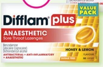 Priceline Difflam Plus Anaesthetic Sore Throat Honey & Lemon 32 Lozenges Or Pineapple & Lime 16 Lozenges offer