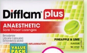Priceline Difflam Plus Anaesthetic Sore Throat Honey & Lemon 32 Lozenges Or Pineapple & Lime 16 Lozenges offer