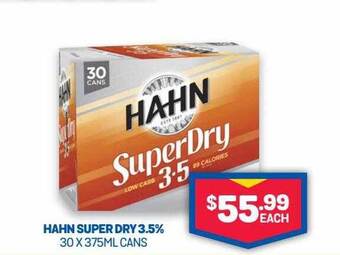 Bottlemart Hahn super dry 3.5% 30 x 375ml cans offer