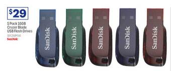 Officeworks Sandisk 5 pack 16gb cruzer blade usb flash drives offer
