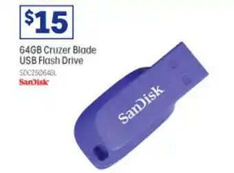 Officeworks Sandisk 64gb cruuzer blade usb flash drive offer
