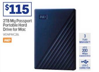 Officeworks Wd 2tb my passport portable hard drive for mac offer