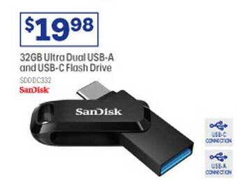 Officeworks Sandisk 32gb ultra dual usb-a and usb-c flash drive offer