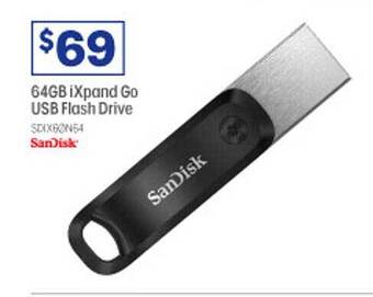 Officeworks Sandisk 64gb ixpand go usb flash drive offer